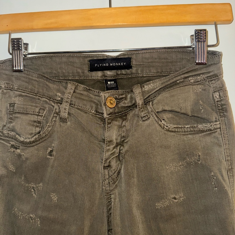 Flying Monkey Olive Distressed Skinny Jeans